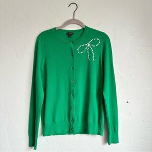 Ann Taylor Women Green Spring St Patrick’s Cardigan Jewel Studded Bow Medium EUC